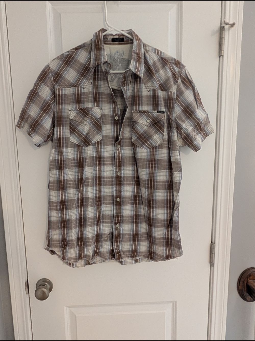 Bullhead Brown and White Plaid Short-Sleeve Button-Down Shirt